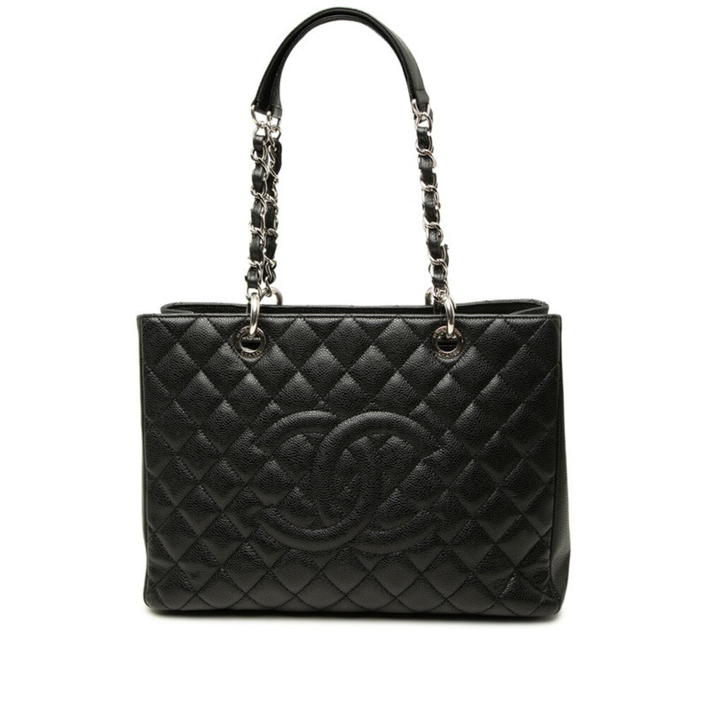 Chanel Coco Mark GST Tote Matelassé Bag Shoulder A50995 Black Silver Caviar S...
